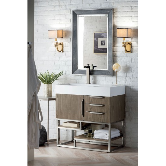 Columbia 36" Single Vanity, Ash Gray w/ Glossy White Composite Top