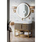 Columbia 36" Single Vanity, Ash Gray, Radiant Gold w/ Glossy White Composite Top