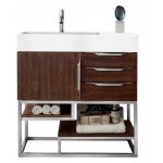 Columbia 36" Single Vanity, Coffee Oakw/ Glossy White Composite Top