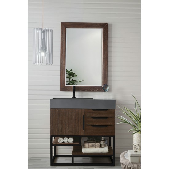 Columbia 36" Single Vanity Coffee Oak Black w/Dusk Grey Glossy Composite Top