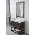 Columbia 36" Single Vanity Coffee Oak Matte Black w/ Glossy White Composite Top