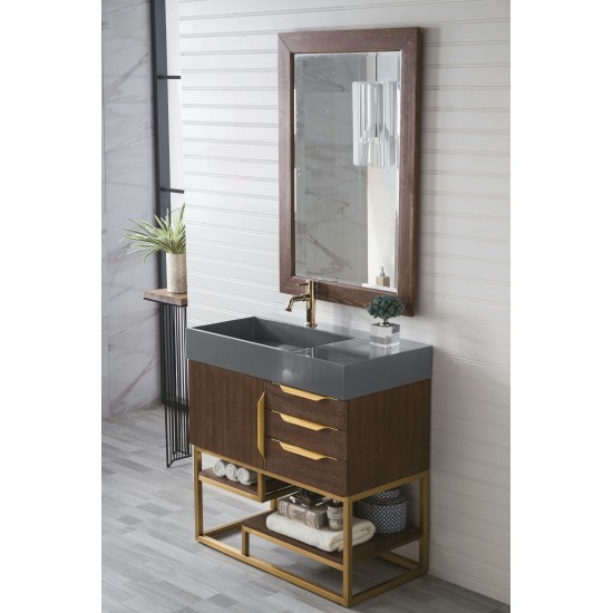 Columbia 36" Single Vanity Coffee Oak Radiant Gold w/Dusk Grey Composite Top