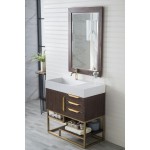 Columbia 36" Single Vanity Coffee Oak Radiant Gold w/ Glossy White Composite Top