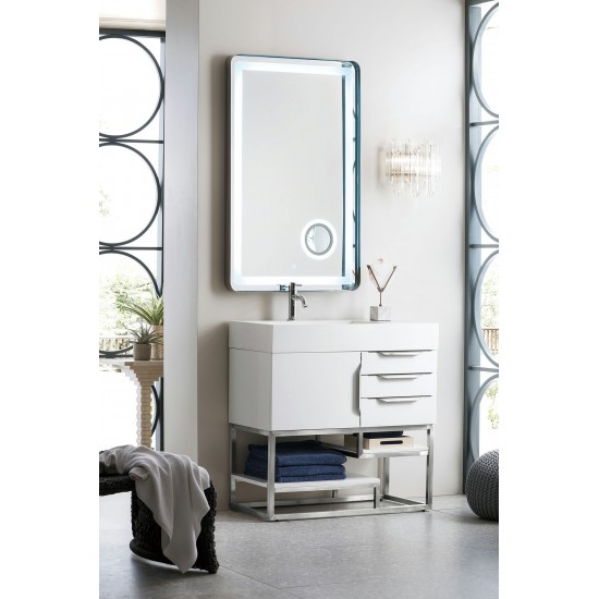 Columbia 36" Single Vanity, Glossy White w/ Glossy White Composite Top