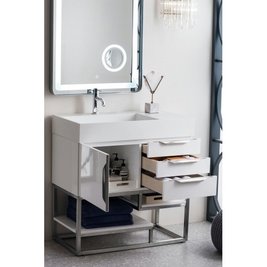 Columbia 36" Single Vanity, Glossy White w/ Glossy White Composite Top