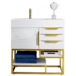 Columbia 36" Single Vanity, Glossy White, Radiant Gold