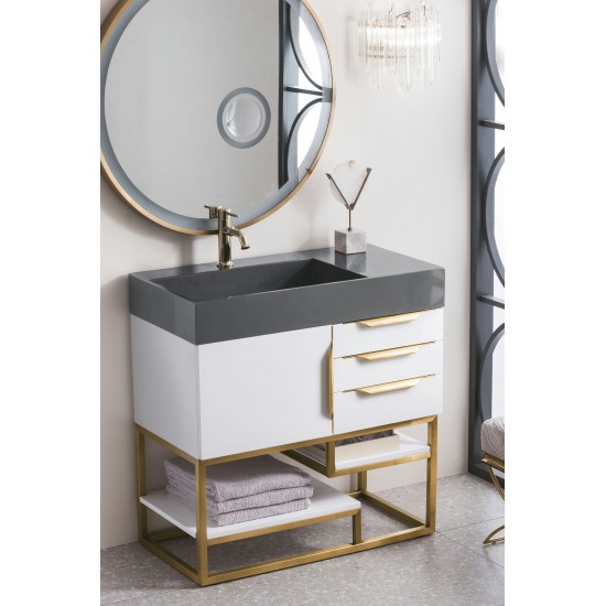 Columbia 36" Single Vanity White Radiant Gold w/Dusk Grey Composite Top