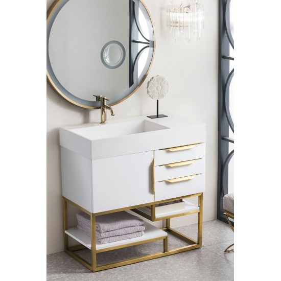 Columbia 36" Single Vanity White Radiant Gold w/ White Composite Top