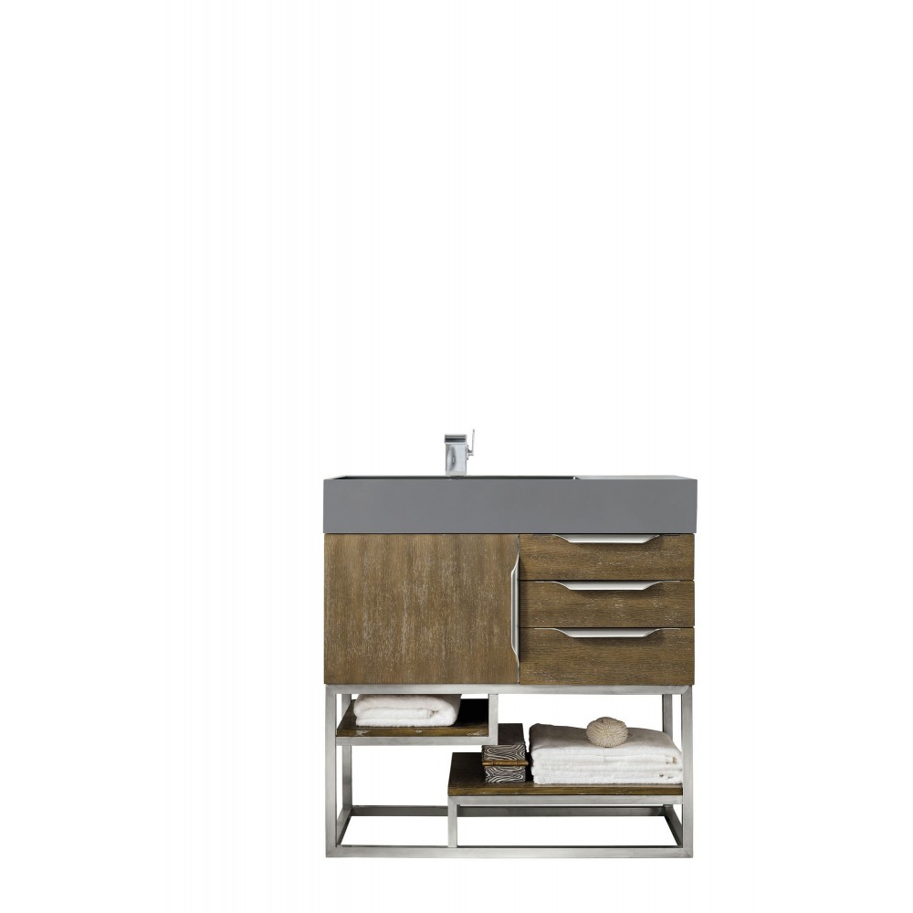 Columbia 36" Single Vanity, Latte Oak w/ Dusk Grey Glossy Composite Top