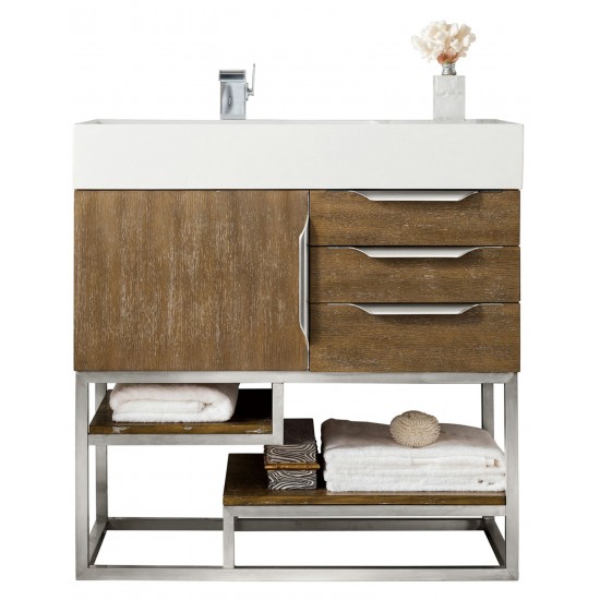 Columbia 36" Single Vanity, Latte Oak w/ Glossy White Composite Top