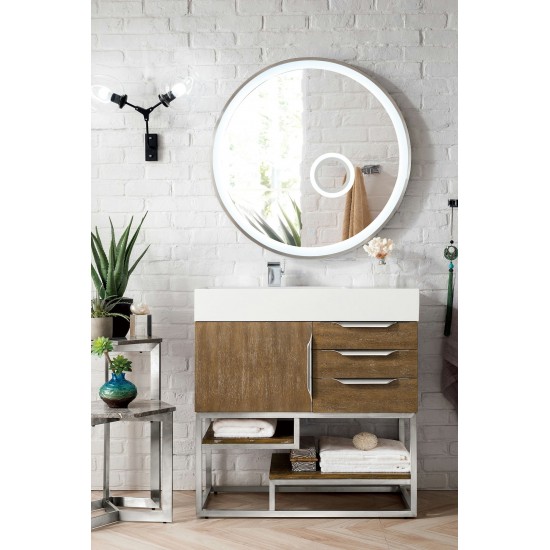 Columbia 36" Single Vanity, Latte Oak w/ Glossy White Composite Top