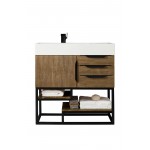 Columbia 36" Single Vanity, Latte Oak, Matte Black w/ Glossy White Composite Top