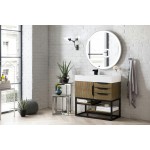 Columbia 36" Single Vanity, Latte Oak, Matte Black w/ Glossy White Composite Top