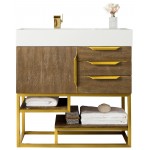 Columbia 36" Single Vanity, Latte Oak, Radiant Gold