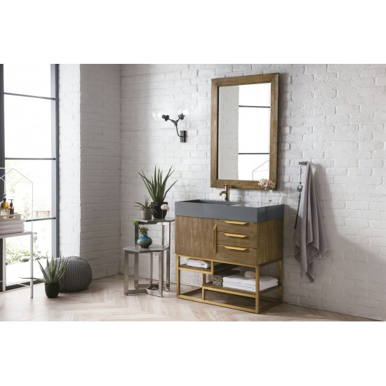 Columbia 36" Single Vanity Latte Oak Radiant Gold w/Dusk Grey Composite Top