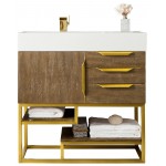 Columbia 36" Single Vanity Latte Oak Radiant Gold w/ Glossy White Composite Top