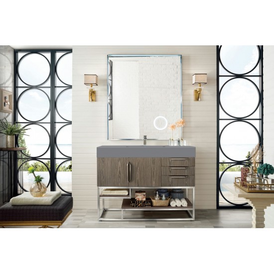 Columbia 48" Single Vanity, Ash Gray w/ Dusk Grey Glossy Composite Top