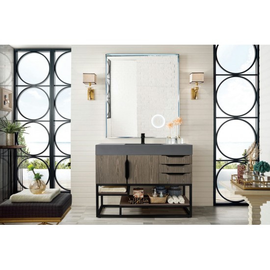 Columbia 48" Single Vanity Ash Gray Matte Black w/Dusk Grey Glossy Composite Top