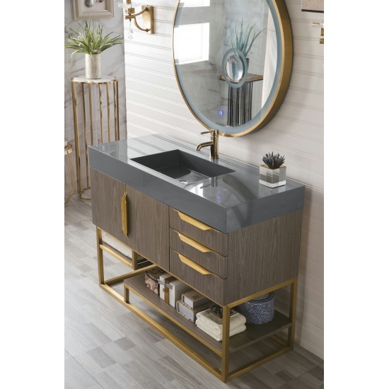 Columbia 48" Single Vanity Ash Gray Radiant Gold w/Dusk Grey Composite Top