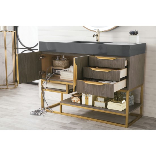 Columbia 48" Single Vanity Ash Gray Radiant Gold w/Dusk Grey Composite Top