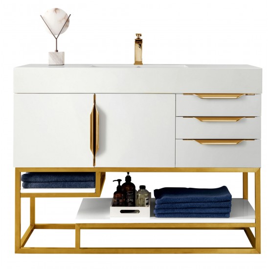 Columbia 48" Single Vanity, Glossy White, Radiant Gold