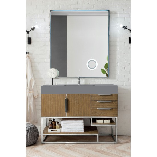 Columbia 48" Single Vanity, Latte Oak w/ Dusk Grey Glossy Composite Top