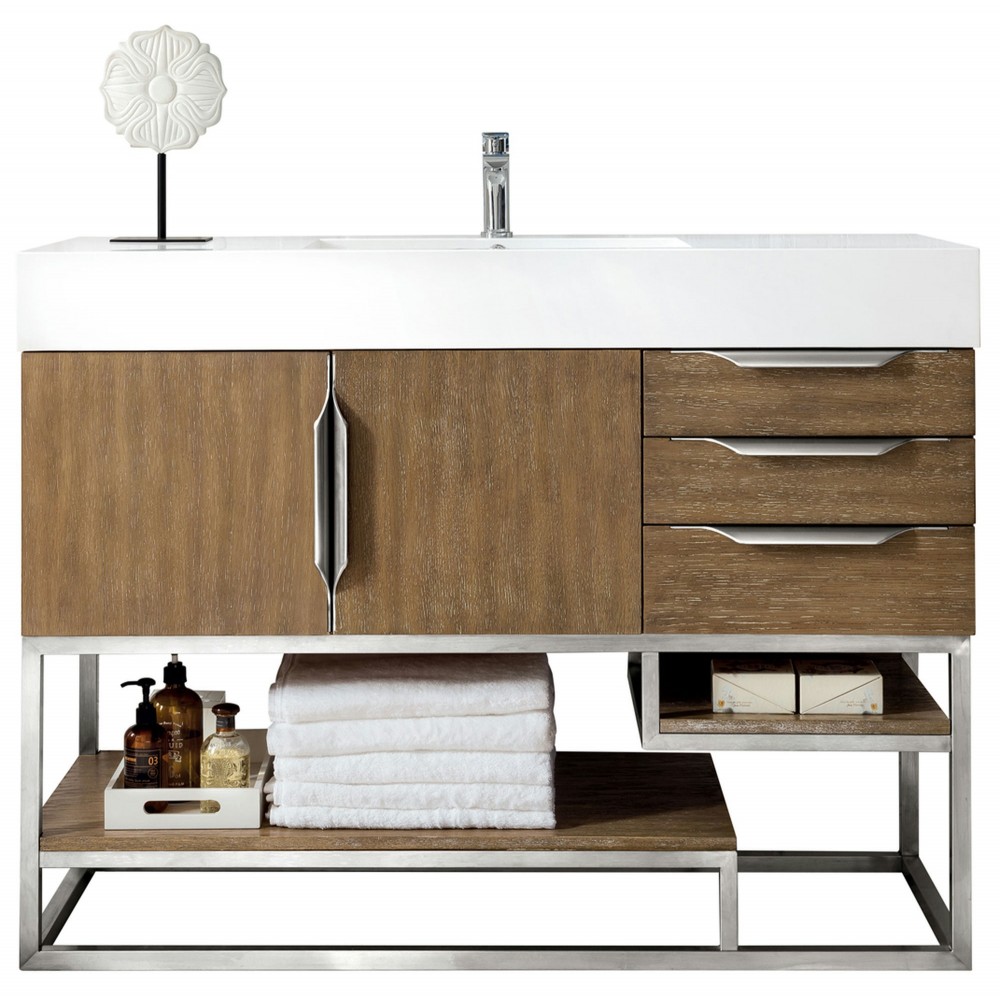 Columbia 48" Single Vanity, Latte Oak w/ Glossy White Composite Top