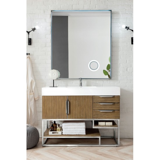 Columbia 48" Single Vanity, Latte Oak w/ Glossy White Composite Top