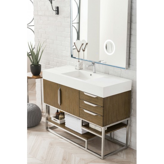 Columbia 48" Single Vanity, Latte Oak w/ Glossy White Composite Top