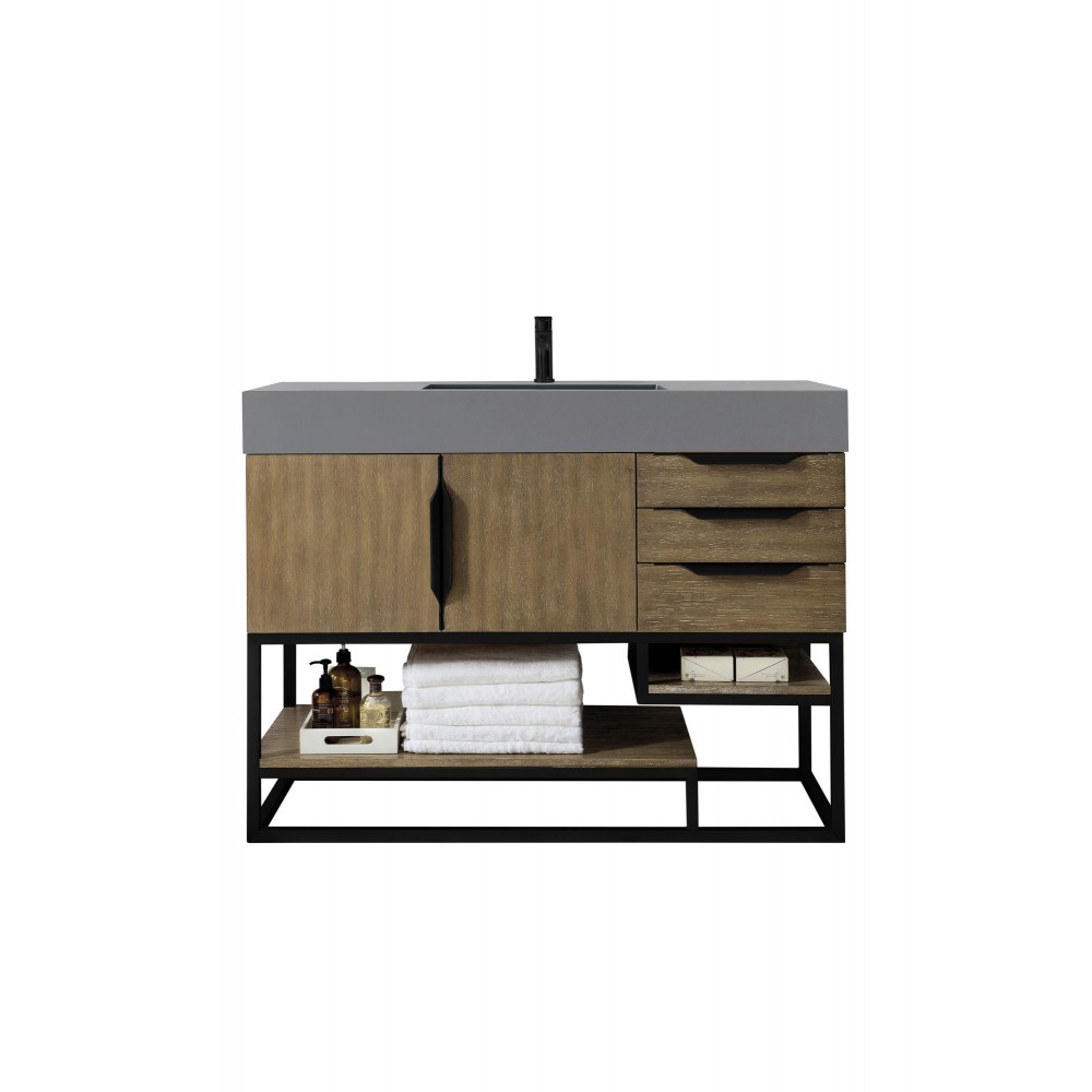 Columbia 48" Single Vanity Latte Oak Black w/Dusk Grey Glossy Composite Top