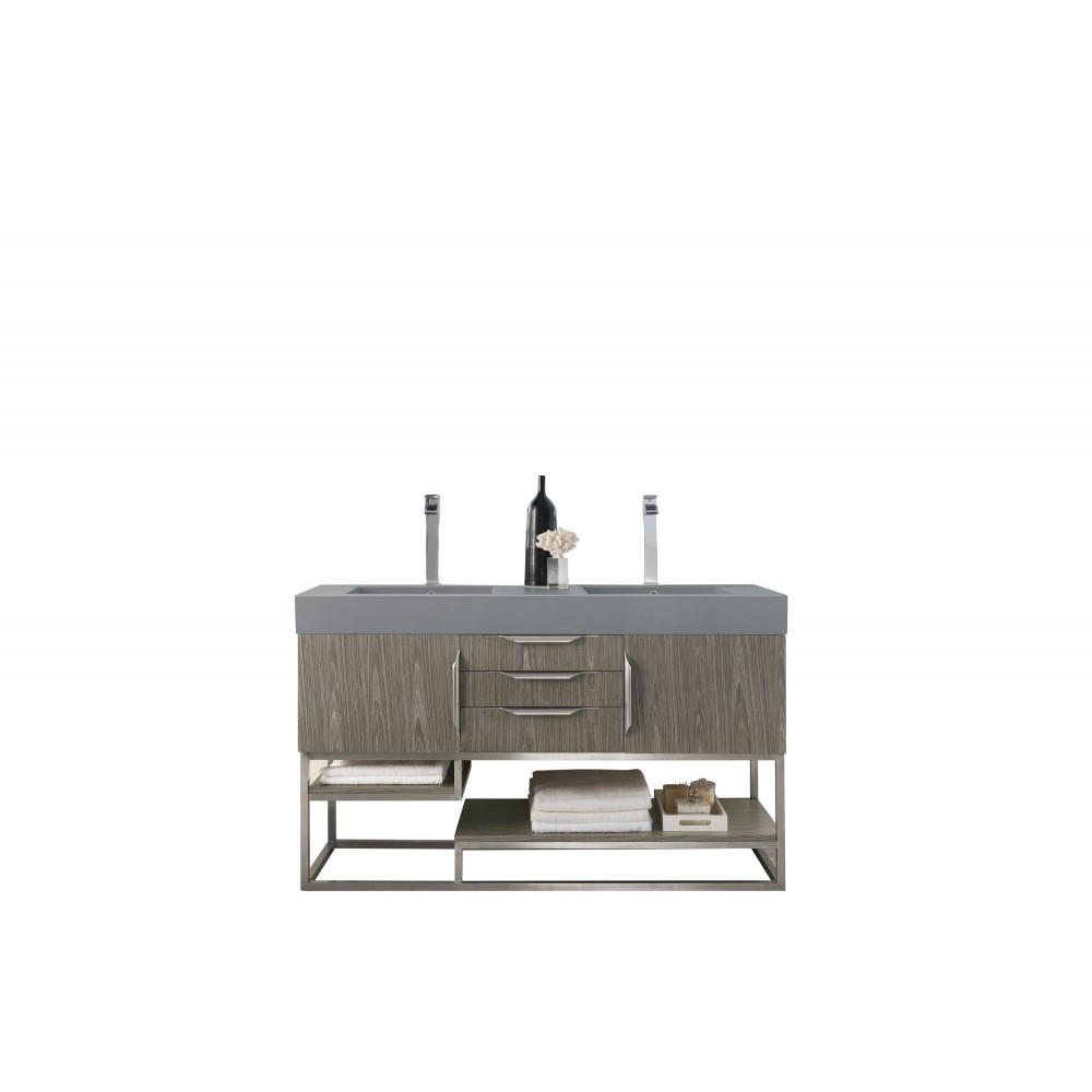 Columbia 59" Double Vanity, Ash Gray w/ Dusk Grey Glossy Composite Top Columbia 59" Double Vanity, Ash Gray w/ Dusk Grey Glossy Composite Top