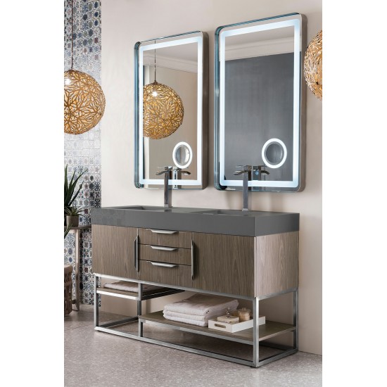 Columbia 59" Double Vanity, Ash Gray w/ Dusk Grey Glossy Composite Top