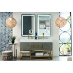 Columbia 59" Double Vanity, Ash Gray, Radiant Gold w/ Glossy White Composite Top