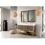 Columbia 59" Double Vanity, Ash Gray, Radiant Gold w/ Glossy White Composite Top