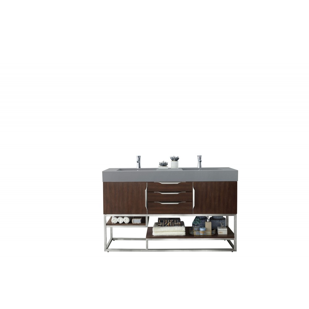 Columbia 59" Double Vanity, Coffee Oak w/ Dusk Grey Glossy Composite Top