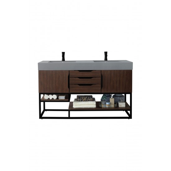 Columbia 59" Double Vanity Coffee Oak Black w/Dusk Grey Glossy Composite Top