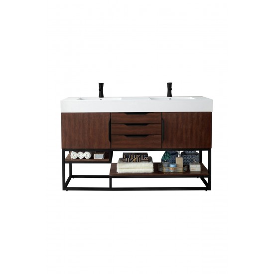 Columbia 59" Double Vanity Coffee Oak Matte Black w/ Glossy White Composite Top