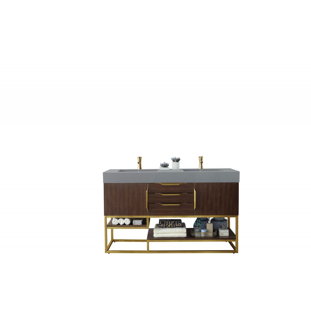 Columbia 59" Double Vanity Coffee Oak Radiant Gold w/Dusk Grey Composite Top