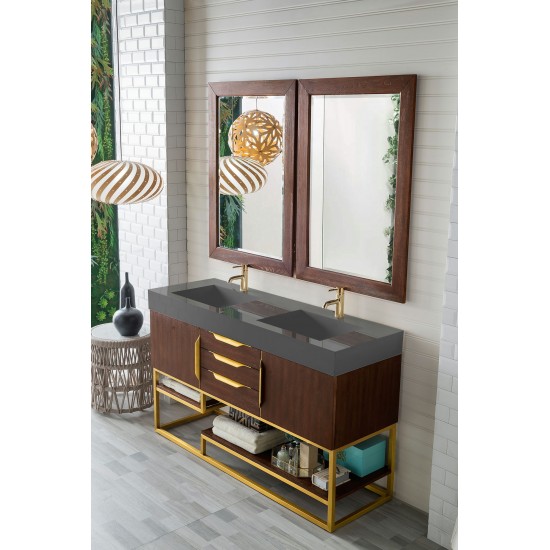 Columbia 59" Double Vanity Coffee Oak Radiant Gold w/Dusk Grey Composite Top