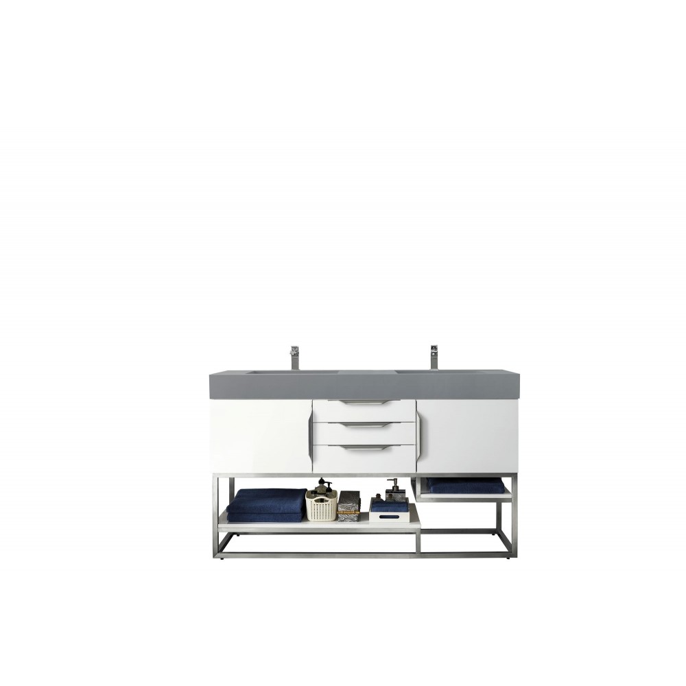 Columbia 59" Double Vanity, Glossy White w/ Dusk Grey Glossy Composite Top Columbia 59" Double Vanity, Glossy White w/ Dusk Grey Glossy Composite Top