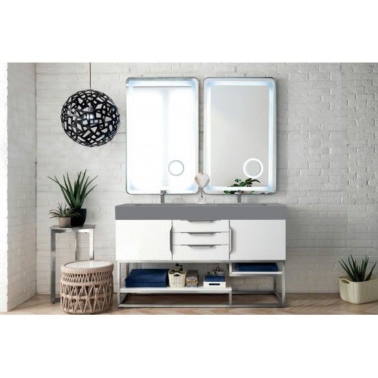 Columbia 59" Double Vanity, Glossy White w/ Dusk Grey Glossy Composite Top