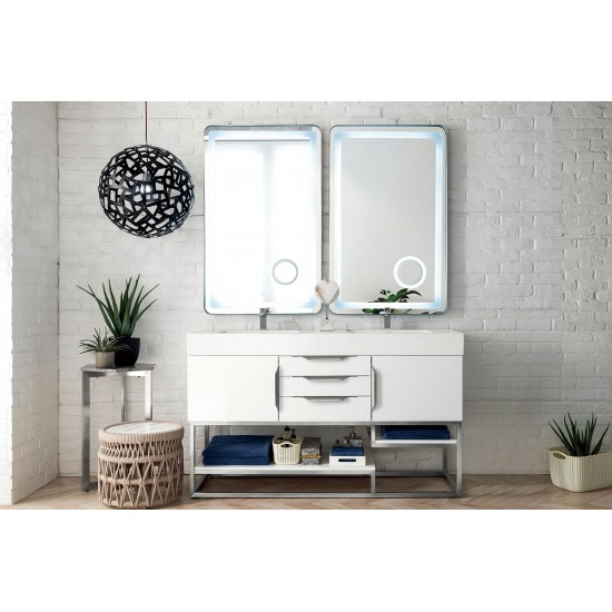 Columbia 59" Double Vanity, Glossy White w/ Glossy White Composite Top