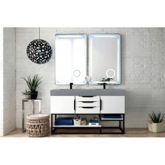 Columbia 59" Double Vanity Glossy White Black w/Dusk Grey Glossy Composite Top