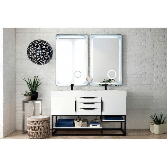 Columbia 59" Double Vanity Glossy White Matte Black w/Glossy White Composite Top