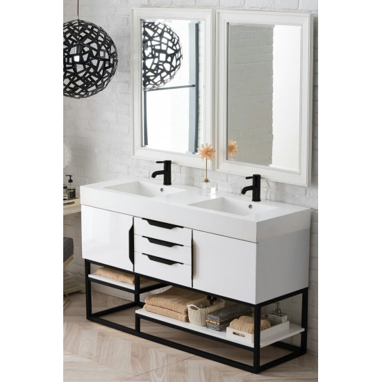 Columbia 59" Double Vanity Glossy White Matte Black w/Glossy White Composite Top