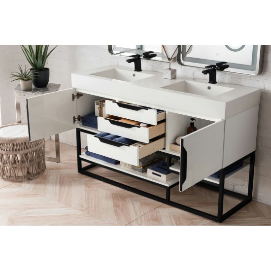 Columbia 59" Double Vanity Glossy White Matte Black w/Glossy White Composite Top