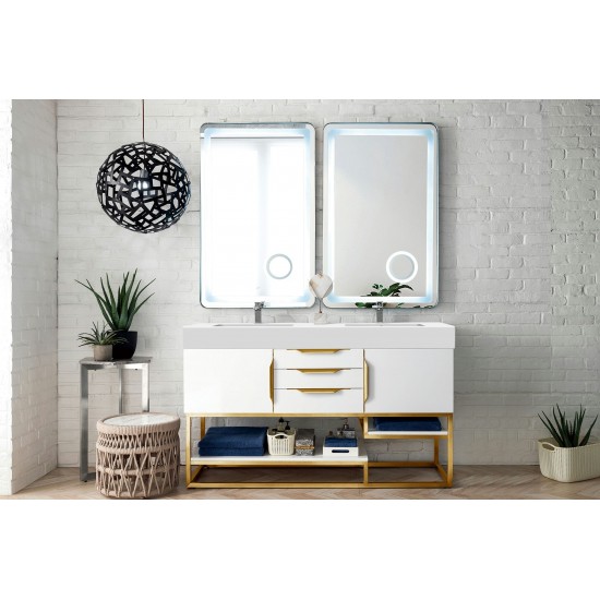 Columbia 59" Double Vanity White Radiant Gold w/ White Composite Top