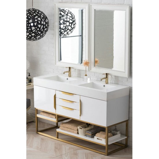 Columbia 59" Double Vanity White Radiant Gold w/ White Composite Top