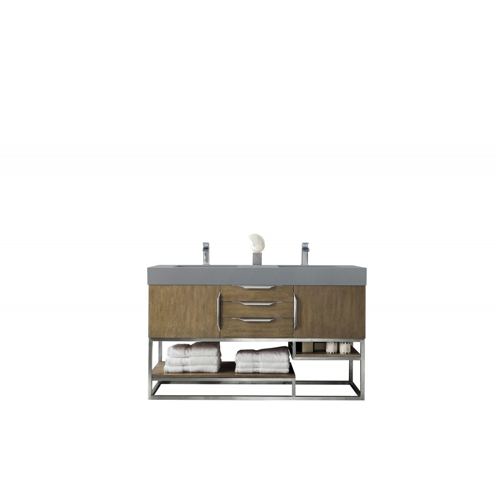 Columbia 59" Double Vanity, Latte Oak w/ Dusk Grey Glossy Composite Top