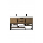 Columbia 59" Double Vanity, Latte Oak, Matte Black w/ Glossy White Composite Top